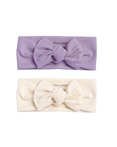 Organic Cotton Baby Headbands w/Bows, Set of 2, Ivory & Crocus Petal