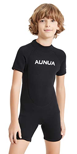 Aunua Children's 3Mm Youth Swimming Suit Shorty Wetsuits Neoprene For Kids Keep Warm(7035 Black 12) #TOP2