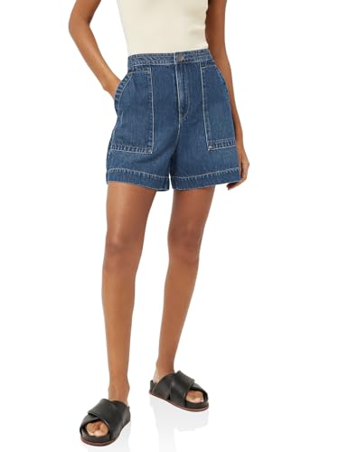Cicy Bell Pantalones cortos vaqueros para mujer de verano, pantalones cortos de mezclilla holgados, cintura alta, pantalones cortos vaqueros anchos básicos hot pants con bolsillos, azul, M