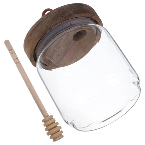CIYODO Honey Jar with Lid and Dipper Stick Clear Glass Honey Container for Home Kitchen Honey Decanter and Condiment Holder Single Pack Honey Storage Jar