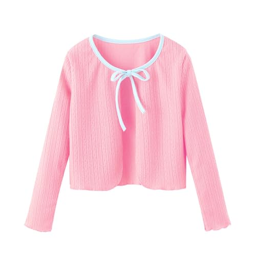 Girls Tie Front Cropped Cardigan Top Long Sleeve Knitted Solid Soft Shrug Sweaters