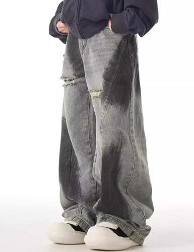 Men Y2k Ripped Baggy Jeans Hip Hop Vintage Skater Jeans Wide Leg Denim Pants Loose Long Trousers2
