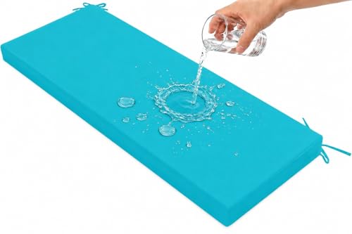 GZGLZDQ Cojines Exterior Impermeable, Cojin Banco Exterior con Cintas de Sujeción Lavable, Cojines para Banco Poliéster + Espuma Grosor 5 cm para Interiores Jardín Terraza(Lake Blue,170 X 50 X 5cm)
