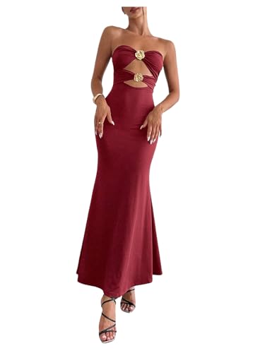 Image of Milumia Women's Metal Decor Cut Out Strapless Bodycon Maxi Dress Fishtail Tube Top Dresses Party Cocktail