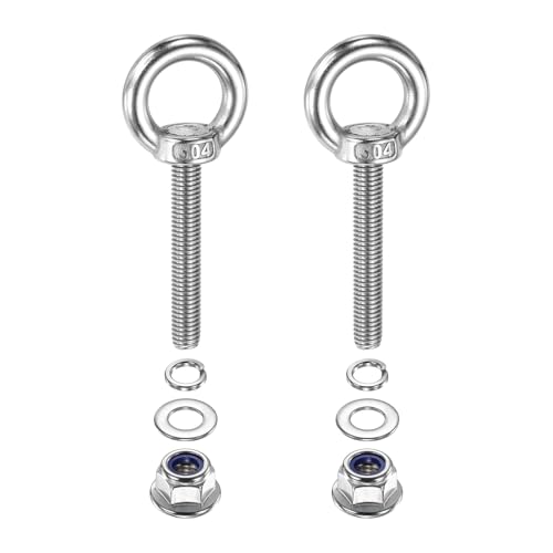 Image of PATIKIL M8 x 50mm Shoulder Eye Bolt, 2 Pcs 304 Stainless Steel Lifting Ring Threaded Eye Bolt with Flange Lock Nuts Spring and Flat Washers for Hanging Tie Down Straps Outdoor Indoor