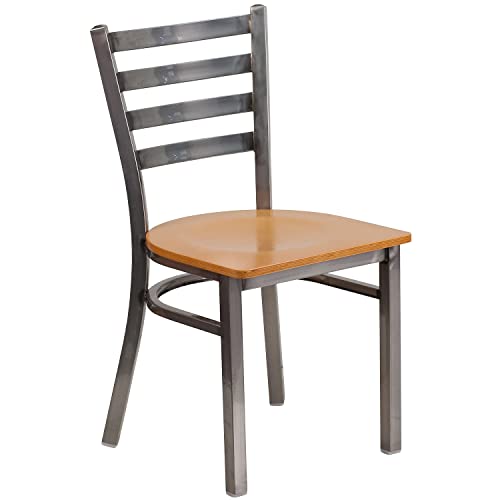 Flash Furniture 2 Pack HERCULES Series Clear Coated Ladder Back Metal Restaurant Chair - Natural Wood Seat - Thumbnail 6