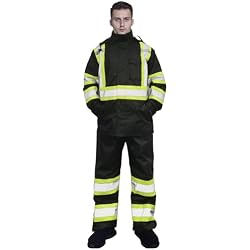sesafety Hi Vis Rain Jacket, Rain Suits for Men Waterproof withBlack Bottom | Rain Coats for Men Interior Mesh, Class 3 HighVisibility Rain Gear,Removable Hood