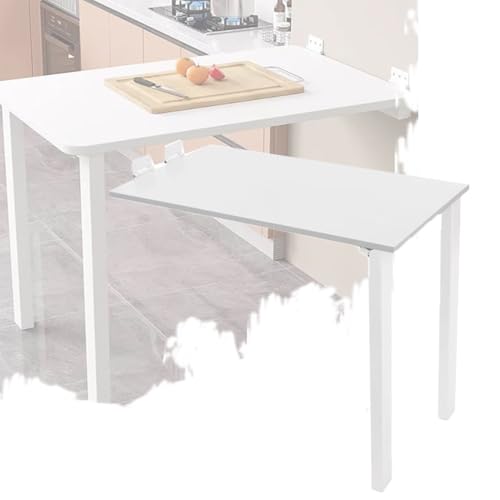 Bureau pliable mural blanc 75x60cm en L avec pied escamotable et étagère intégrée