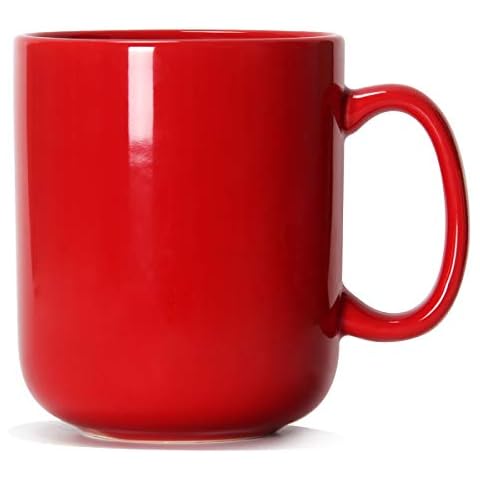 20 OZ Large Coffee Mug, Smilatte M016 Plain Ceramic Boss Big Tea Cup with Handle for Dad Men, Red Cover