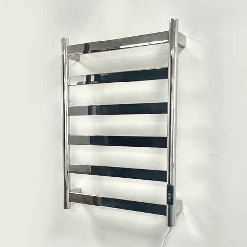 Manissa FALA Electric Stainless Steel Flat Tube Towel Rail 700mm High With Timer Mirror Polished Finish Energy Efficient (500mm x 700mm Stainless Steel)