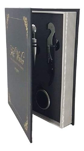 Kit Vinho Abridor Saca Rolhas Tampa Dosador Livro 05 Peças