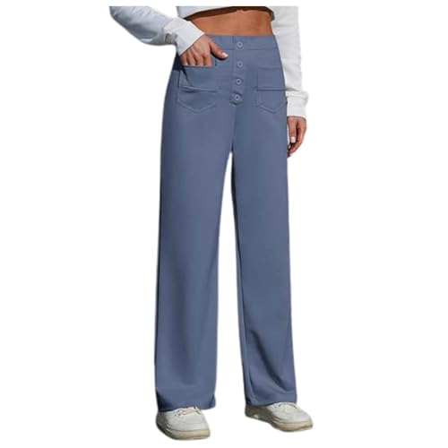 Wide Leg Trousers for Women UK Tailored Office Work Stretch Yoga Pants Ladies Elasticated High Waisted Button Multiple Pockets Pull On Straight Leg Jogger Bottoms Casual Leisure Trousers