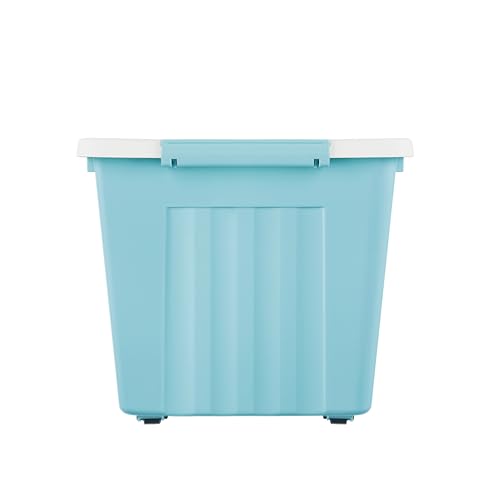 Cetomo 80L*6 Storage Boxes with Lids, Plastic Storage Box with Wheels and Secure Side Latches, Stackable & Nestable Organizer for Home, Office, Moving, PP, Blue, 80L-6 Pack