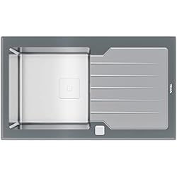 Fregadero Teka Zenit Rs15 1C 1E 86 Teka Diamond RS15 1C 1E 86 - Fregadero Encastrado de 50 cm, Urban Colors Edition, SilentSmart, Desagüe Automático Cuadrado, Tapa decorativa, Color Stone Grey