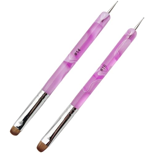 Premium French Gel Acrylic Nail Art Brush & Dotting Tool - Professional Manicure Tool for Detailed Designs, Size #14 & #16, Elegant Pink Marble