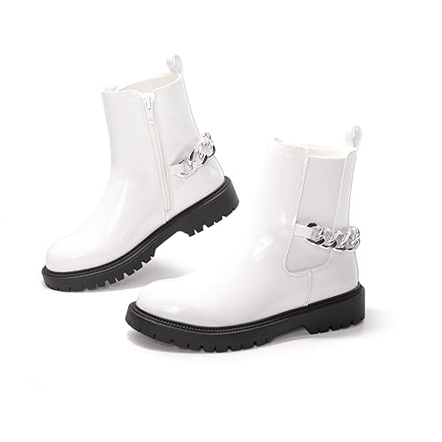 FUNKYMONKEY Boots for Girls Black White Nude Faux Leather Fashion Ankle Boots With Side Zipper for Little Kid/Big Kid3