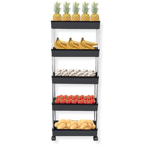 Multipurpose Plastic Trolley with Dish Rack for Kitchen Fruit Vegetable Storage Basket Modern Organizer – 3 Layer Stackable Shelf Cart Kitchenware Food, Snacks, Toys, Tiered Shelf (Black)