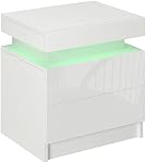 HOMCOM Table de chevet, table de fin avec LED Lumières, Table de chevet avec 2 Tiroirs, pour Chambre, Blanc