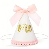 ElevateTech 1st Birthday Crown, Bow First Birthday Hat One Year Old Birthdays Decorations Glitter Number Party Hat Princess Bow Hats for Photo Props Cake Smash Outfit, Pink