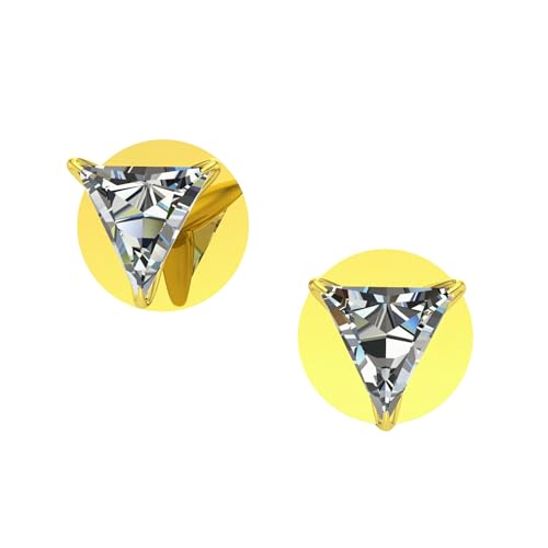 Image of Shradha Jeweller's One Gram Gold Plated Earrings for Women, Single Stone Earring set Tops, Triangle Shape White American Diamond Studs, for Gift, Birthday and Anniversary