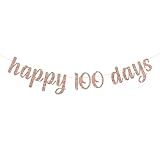 RoadSea Happy 100 Days Banner - Baby 100 Days Birthday Party Garland Supplies - Baby Shower - Baby Newborn Party Decorations - Rose Gold Glitter