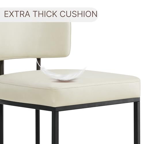 26" H Counter Height Bar Stools Set of 4, Modern Faux Leather Upholstered Barstools with Backrest for Kitchen Island, Black Metal Frames, Cream by KISLOT - Image 3