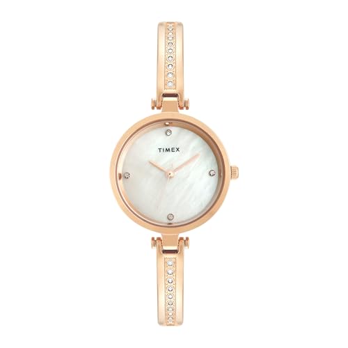Image of TIMEX Analog Watch for Women with Mother of Pearl White Round Dial & Rose Gold Brass Bracelet Band Water Resistant Women's Wrist Watches - TWEL200SMU05