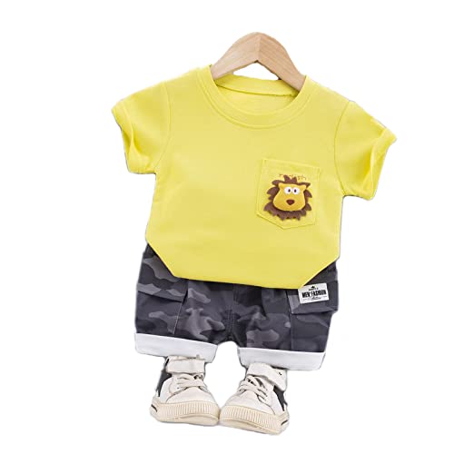 Image of Bold N Elegant Furious Lion 3D Soft Plush Patch Attach Half Sleeve Tshirt with Camouflage Shorts Knicker Summer Clothes Dress for Infant Toddler Kids