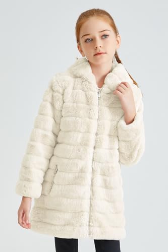 Image of Giolshon Girls Faux Fur Fleece Jacket Sherpa Fuzzy Hoodie Winter Coat with Full Zip Fluffy Outerwear 2169