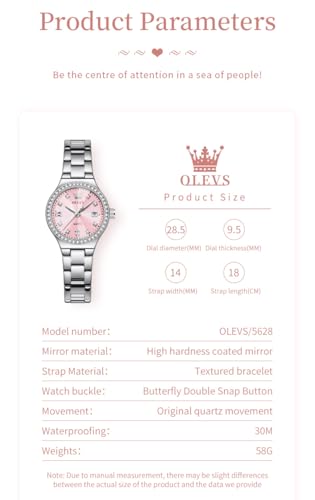Image of OLEVS Watch Women Silver Watch for Women Luxury Diamond Womens Watches for Small Wrist Stainless Steel Waterproof Analog Quartz Date Elegant Reloj para Mujer