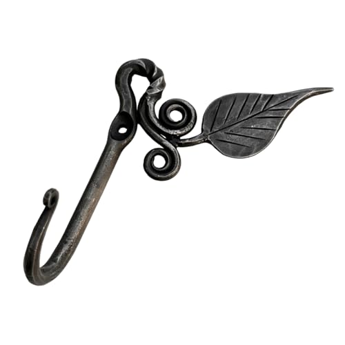 Living Ideas Hand Forged Metal Leaf Hook Wrought Iron Handmade Wall Mounted Rustic Hook for Plant Mug Hat Blacksmith Farmhouse Decor Coat Hook Rack Antique Finish Heavy Duty Kitchen Towel Hooks