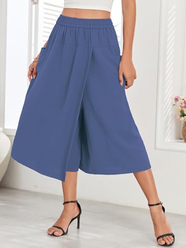 Women's High-Waisted Relaxed Fit Capri Culottes Skorts Flowy Palazzo Pants Skirt Pant with Pockets2