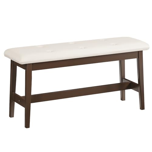 HOOBRO Dining Bench, Bamboo Dining Room Bench with PU Leather Upholstered Seat, for Kitchen, Living Room, Hallway, Kitchen, Entryway, Beige and Brown CE13CD01