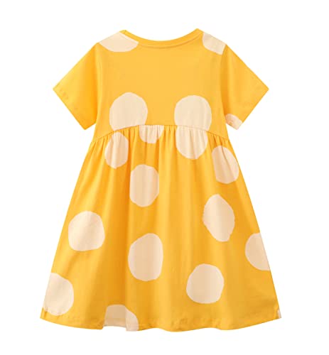 Image of HILEELANG Toddler Girls Short Sleeve Dress Easter Cotton Casual Summer Appliques Shirt Jersey Dresses