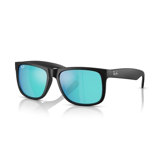 Óculos de Sol Ray-Ban RB4165F Justin Low Bridge Fit Retangulares, Borracha Preto/Azul Flash, 58 mm