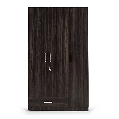 Image of Wakefit Wardrobe | 1 Year Warranty | Engineered Wood Almirah, Cupboard for Clothes Storage | 3 Door, 1 Drawer, 2 Hanging Space | Cashmere - Dark Brown