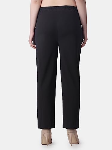 Image of POPWINGS Casual Solid Trousers for Women || Straigh Leg Plain Women Trousers for Summer || Pull On Trousers for Women || Regular Fit Trousers for Women