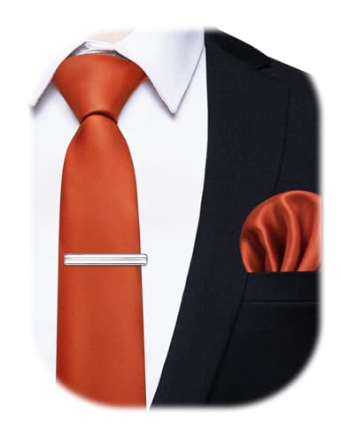 Image of YourTies Skinny Ties for Men Satin 2.4 inch Slim Necktie with Pocket Square Tie Clip Set Solid Color Wedding Party Business
