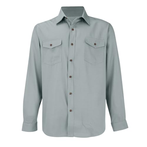Men's Regular Fit Denim Button Down Shirts Casual Chambray Long Sleeve Lightweight Tops Casual Spread Collar4