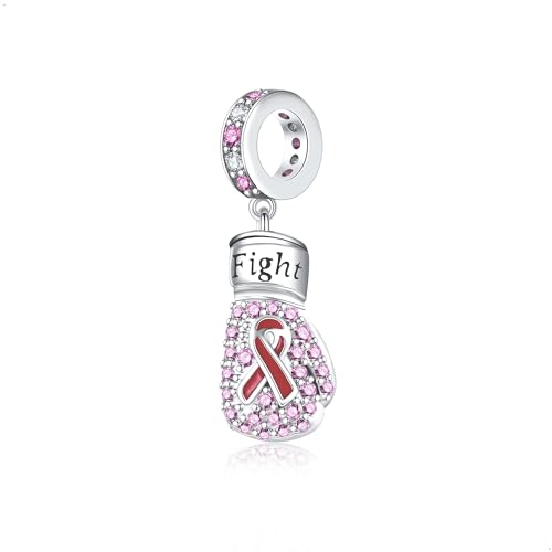 Breast Cancer Charms 925 Sterling Silver Pink Ribbon Breast Cancer Charm for Bracelets Breast Cancer Survivor Jewelry Breast Cancer Awareness Jewelry for Women