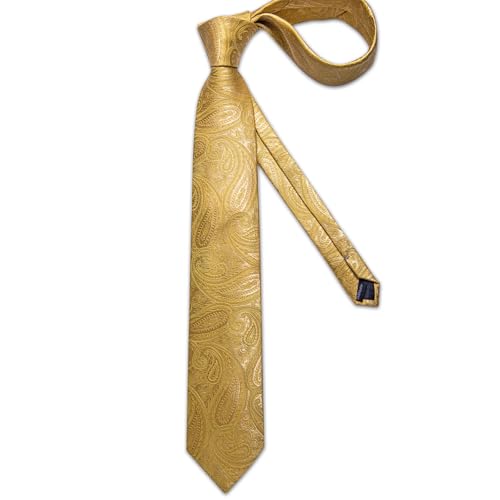 Image of DiBanGu Mens Paisley Tie Set Silk Woven Jacquard Necktie and Pocket Square Cufflinks Gift Set for Wedding Bussiness