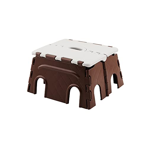 Primelife 7 Inches Super Strong Folding Step Stool for Adults and Kids, Kitchen Stepping Stools, Garden Step Stool(Brown-White)