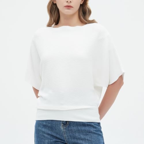 Image of EDSTAR Women Dolman Batwing Sleeves Knitted Sweaters Winter Boat Neck Pullovers Tops