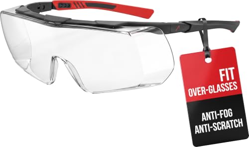 ACE Evo OTG Arbeits-Brille für Brillenträger - Über-Schutzbrille für Bau Handwerk & Industrie - EN 166 - Schwarz - 1er Pack