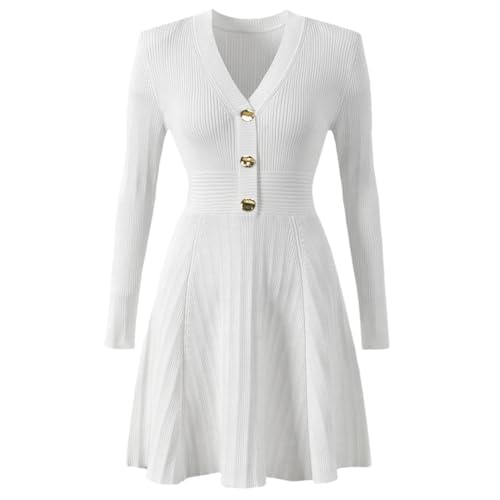Robe d'automne en tricot chic pour femme à col V et manches longues