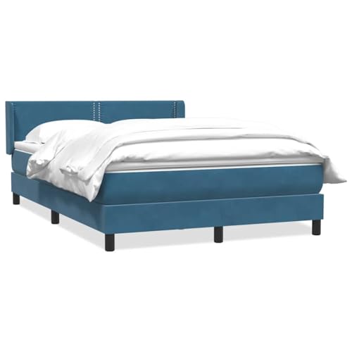 Woonisher Cama Box Spring con colchón Terciopelo Azul Oscuro 140x210 cm