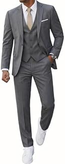 MrSure Men’s 3 Piece Suit Blazer, Slim Fit Tux with One Button, Jacket Vest Pants & Tie Set for Party, Wedding and Business
