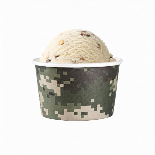 Image of Restaurantware Coppetta 4-Ounce Dessert Cups, 200 Disposable Ice Cream Cups - Lids Sold Separately, Heavy-Duty, Camouflage Paper Frozen Yogurt Bowls, For Hot And Cold Foods
