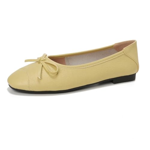 ChaiRong Zhou Women Bowknot Square Toe Pu Leather Flats Slip on Casual Dress Office Driving Shoes