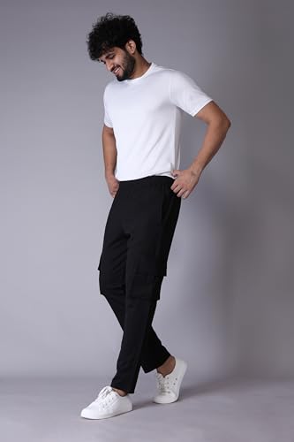 Image of Paralians Men's Regular Fit Solid Pattern Polyester Blend Cargo with Ankle Length and Drawstring Closure Type |Men Cargo Trousers